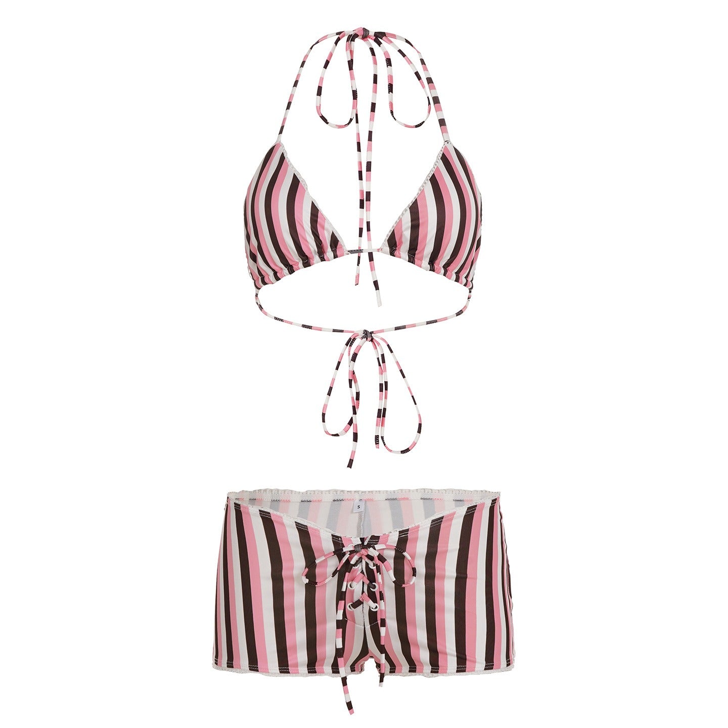 Striped Bikini Set with Halter Top and Shorts