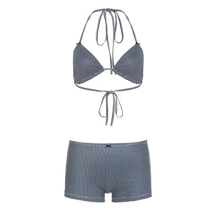 Striped Bikini Set with Halter Top and Shorts