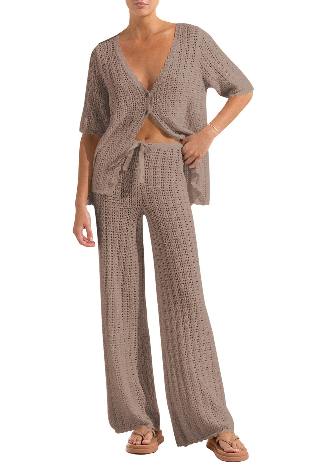 V-neck Short-sleeve Knitted Sweater Suit
