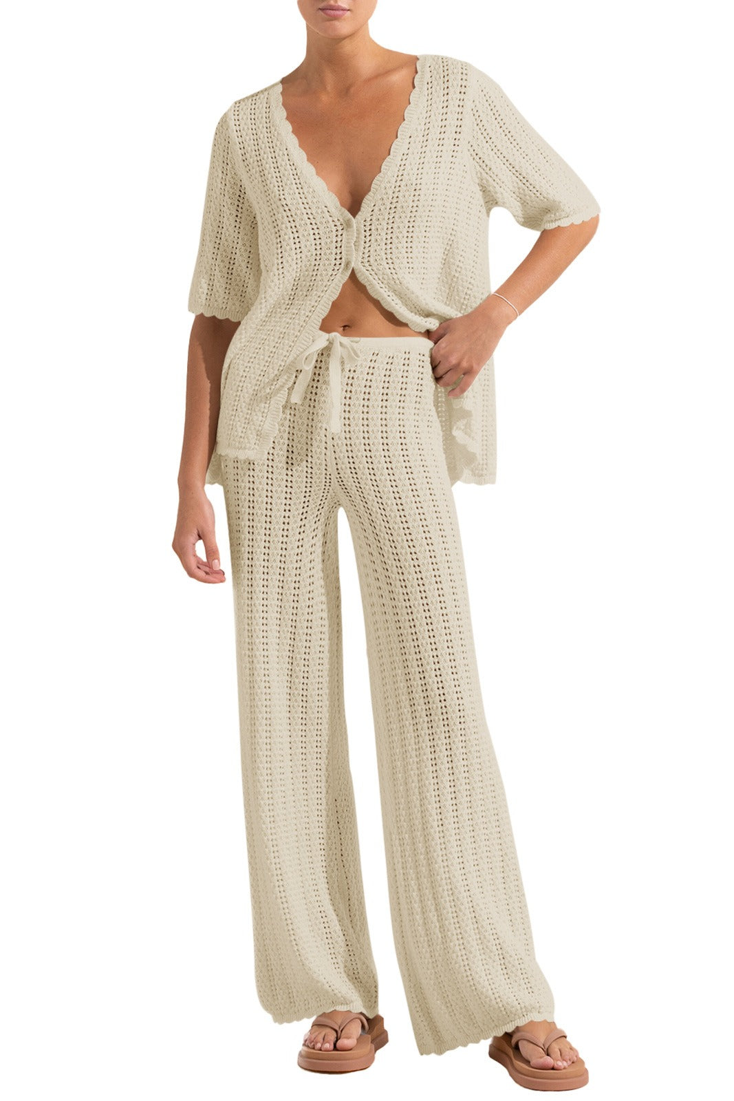 V-neck Short-sleeve Knitted Sweater Suit