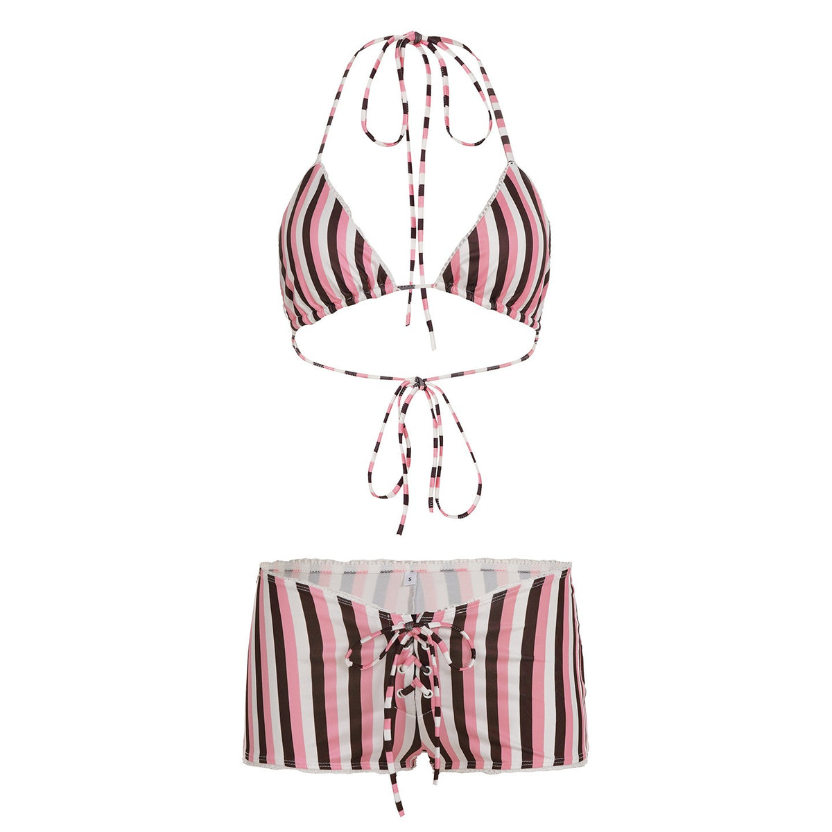 Striped Bikini Set with Halter Top and Shorts