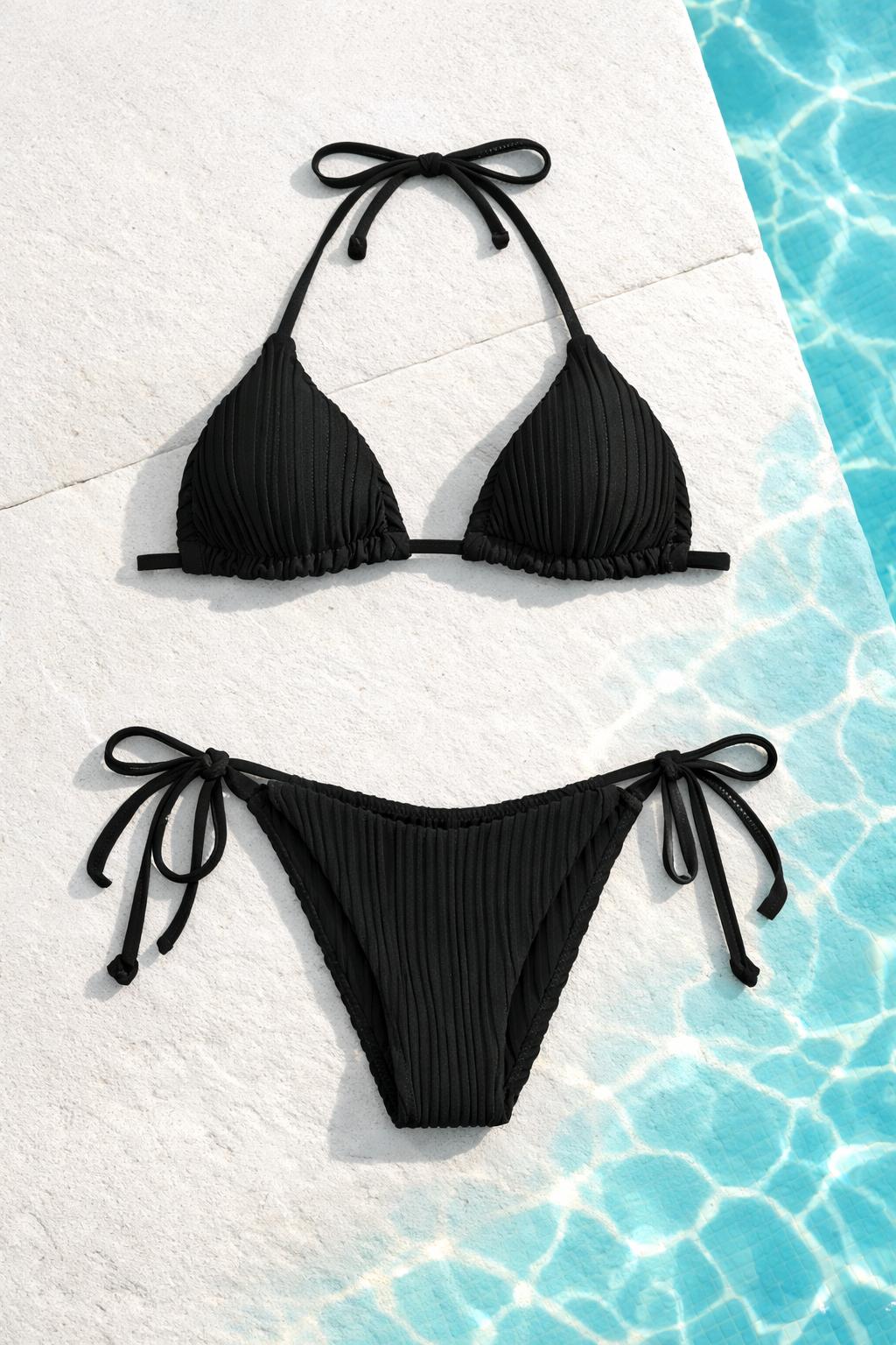 Stripe Solid Bikini Set