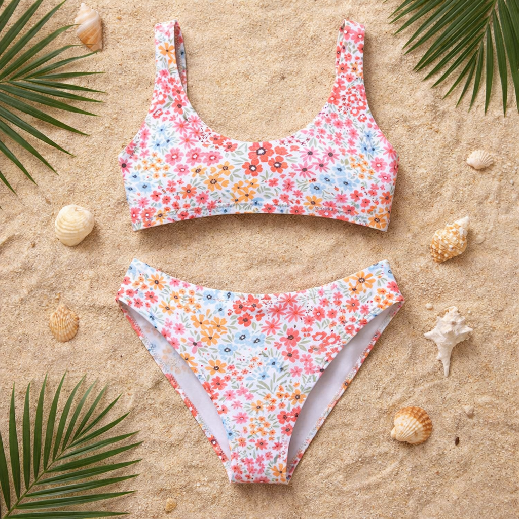 Split Swimsuit with Multi-Color Print