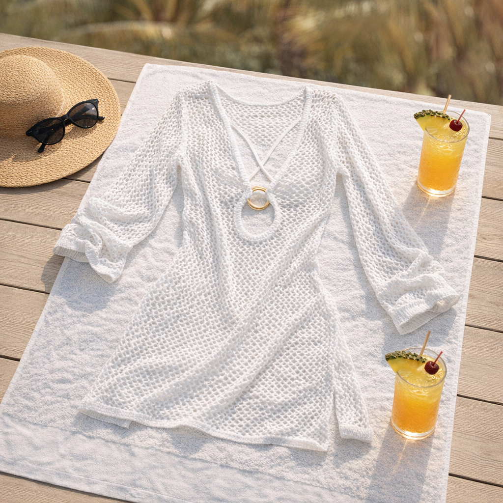 Round Long Sleeve Hollow Beach Dress