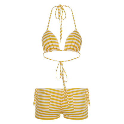 Striped Bikini Set with Halter Top and Shorts