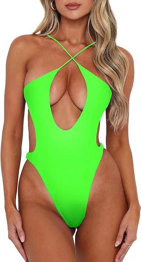 One-piece Deep V-neck Backless Lace Up Swimsuit